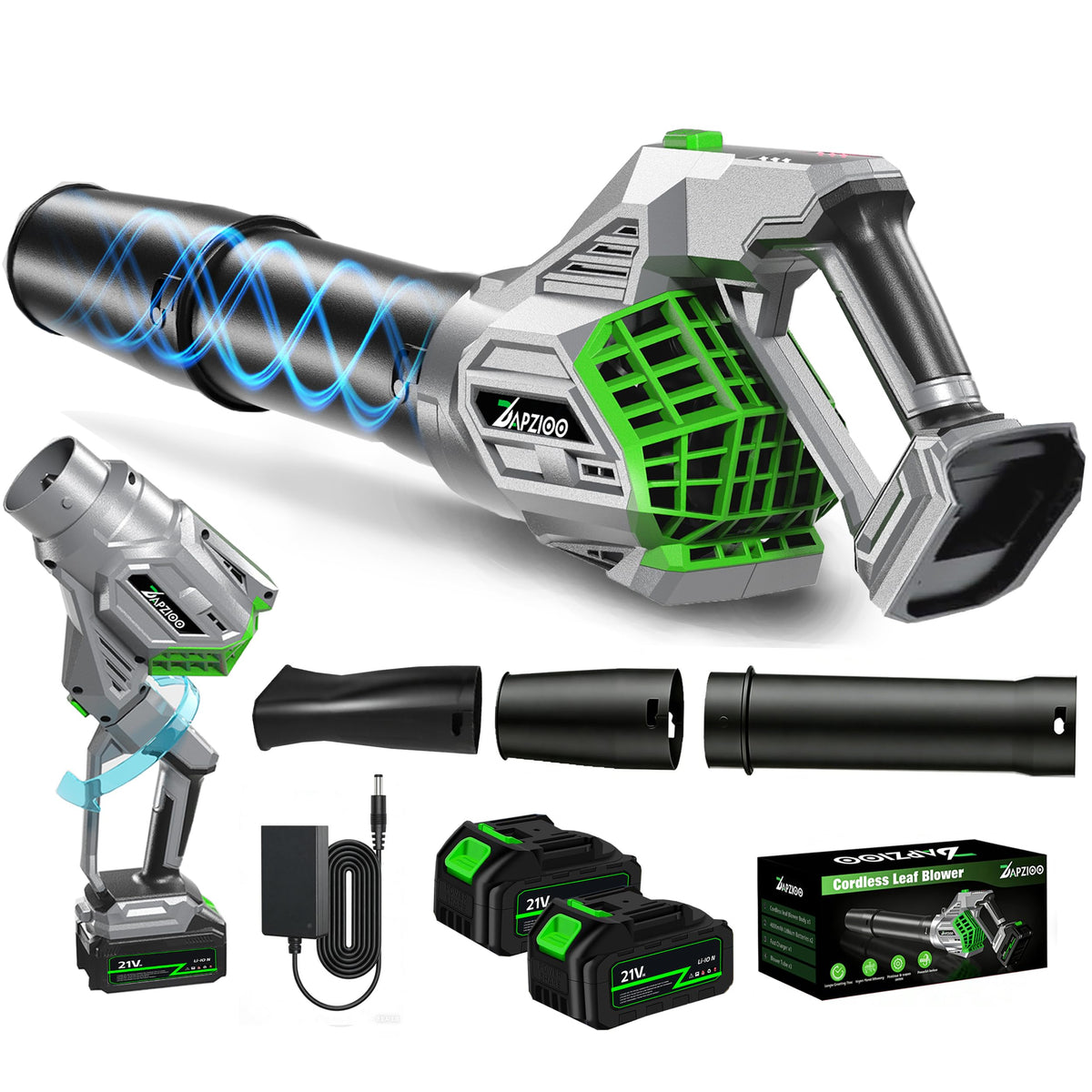 DAPZIOO leaf blower in turbo mode for quick leaves and debris clearance