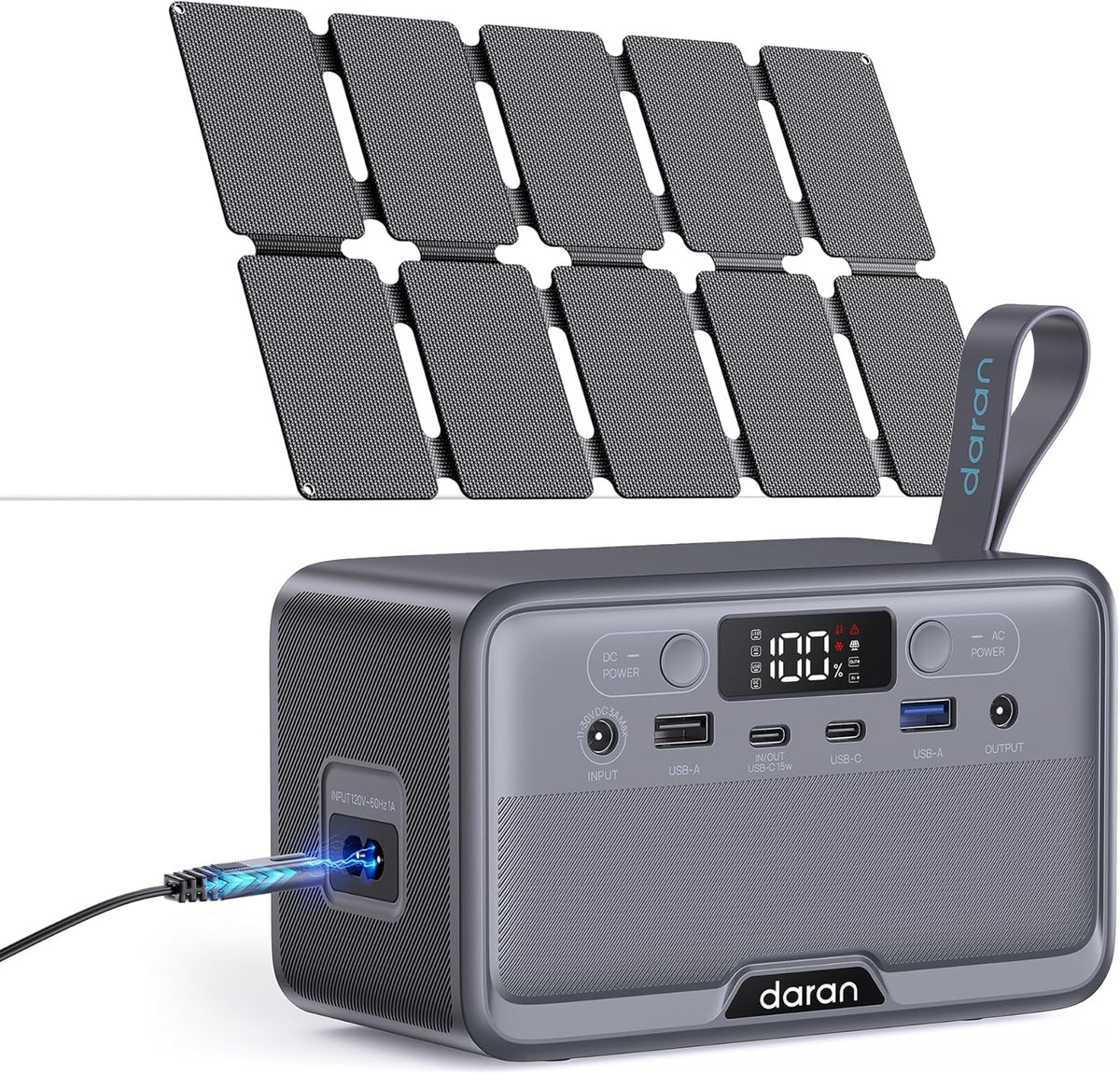 DARAN portable power station compact backpack-fit for travel and outdoor use.