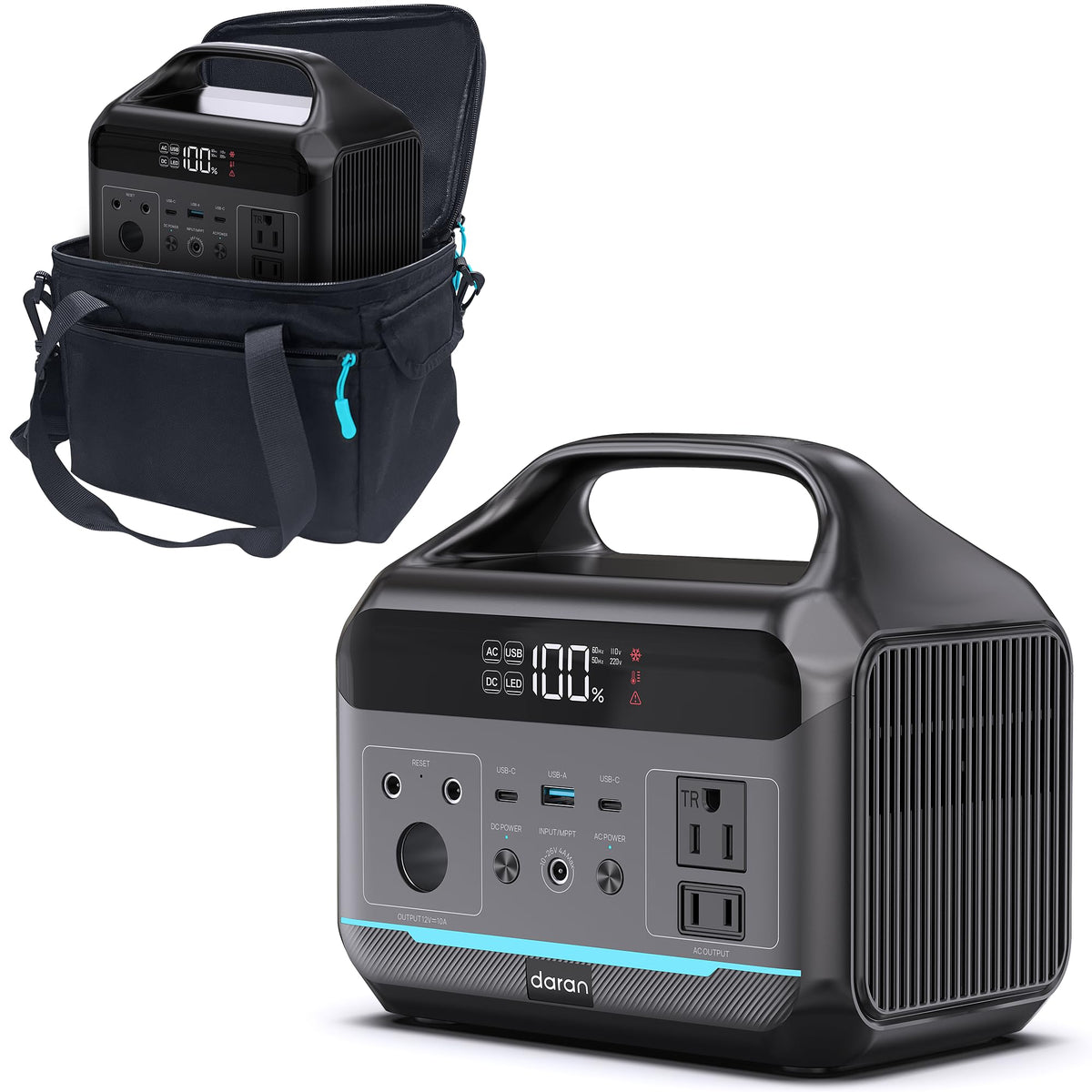 DARAN portable power station front view highlighting 288Wh capacity for off-grid power