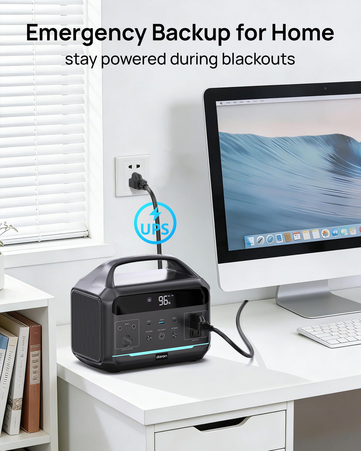 DARAN portable power station wall charging keeps devices ready at home