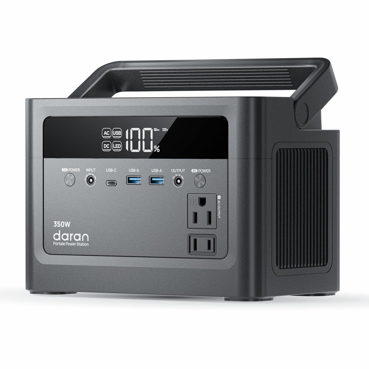 DaranEner Cubus 350L front view shows compact power for camping and emergencies.