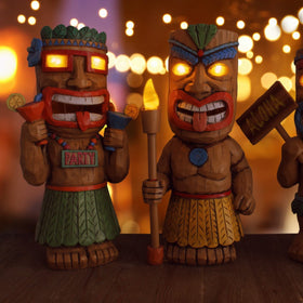 Darware Solar Garden Tiki Statues set 3 close-up detail reveals craftsmanship