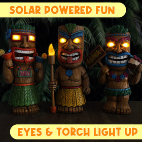 Darware Solar Garden Tiki Statues set 3 durable resin construction withstands outdoor weather