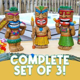 Darware Solar Garden Tiki Statues set 3 along garden path enhance nighttime path lighting