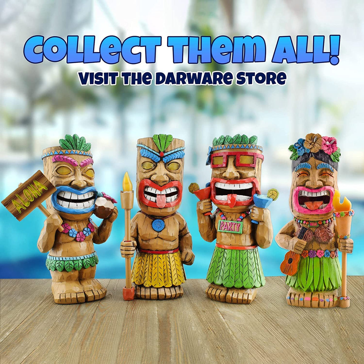 Darware Solar Garden Tiki Statues set 3 ready-to-gift packaging