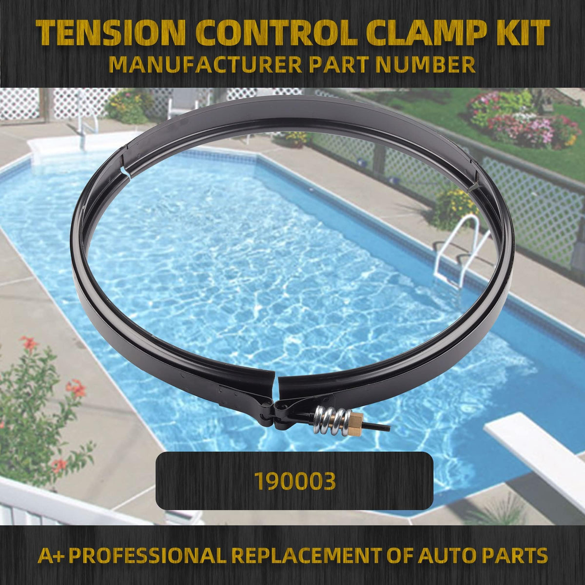 Dasbecan 190003 tension clamp kit shows Pentair compatibility for easy replacement.