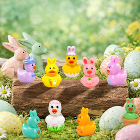 DASHUAIGE Resin ducks with spring designs, perfect for garden accents.