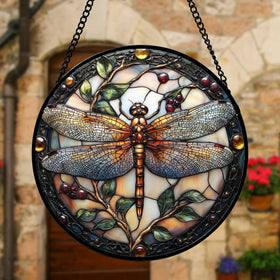 DASTOLL window dragonfly suncatcher showcases double-sided glass and color when sunlight streams through.