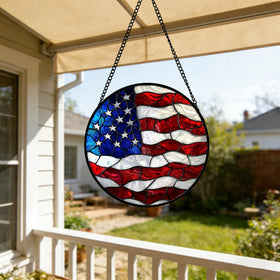 DASTOLL blue white red flag stained glass panel brightens space