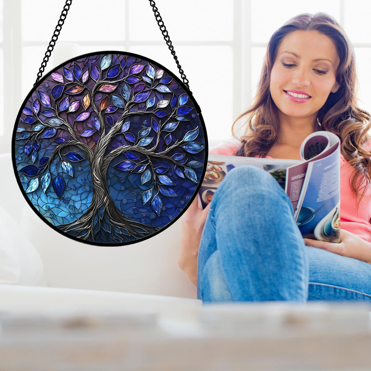DASTOLL colorful stained glass panel window adds warmth and charm to any window