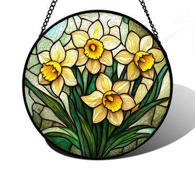 DASTOLL daffodil stained glass window hanging adds vibrant color when sunlight streams in.