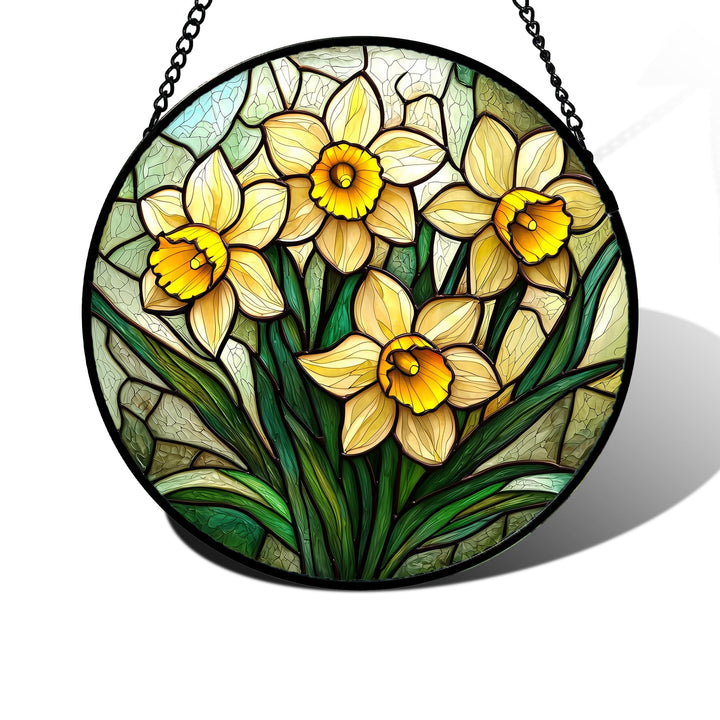 DASTOLL daffodil stained glass window hanging adds vibrant color when sunlight streams in.