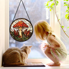 DASTOLL diamond glass mushroom suncatcher shines on porches during sunny days