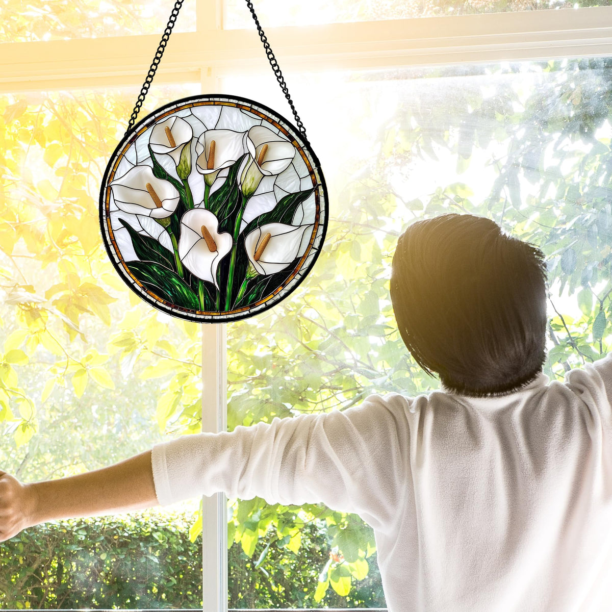 DASTOLL diamond glass panel Calla Lily sun catcher, adds colorful light to doors or porches