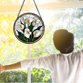 DASTOLL diamond glass panel Calla Lily sun catcher, adds colorful light to doors or porches