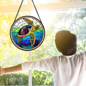 DASTOLL diamond glass turtle panel brightens windows with vivid artful detail.