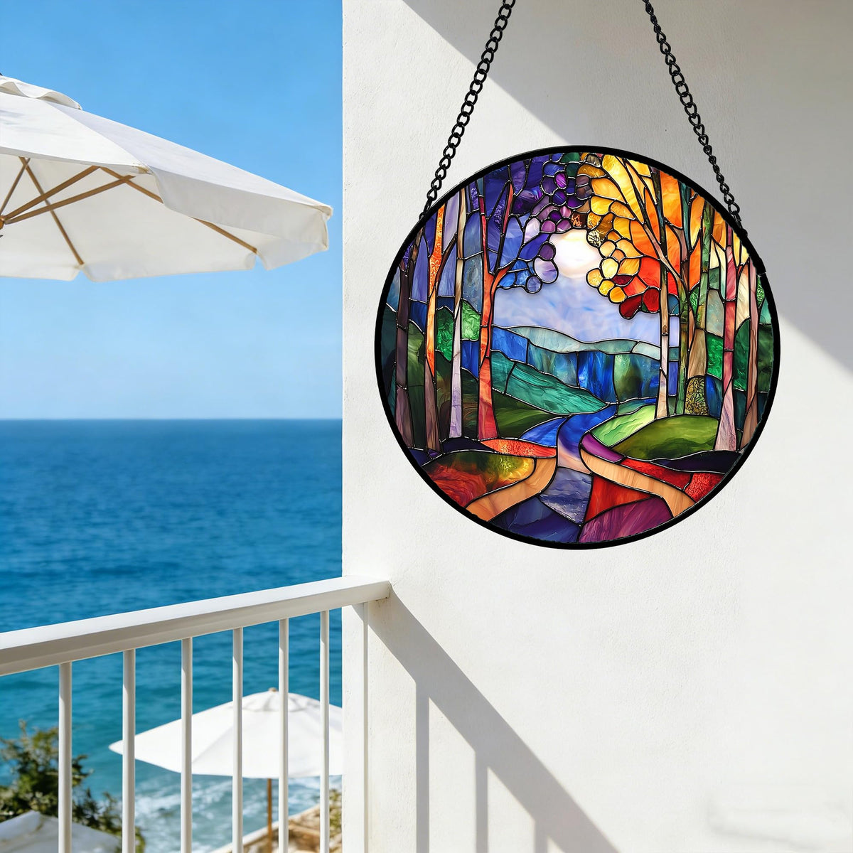 DASTOLL diamond glass window decor with frame and chain for porch