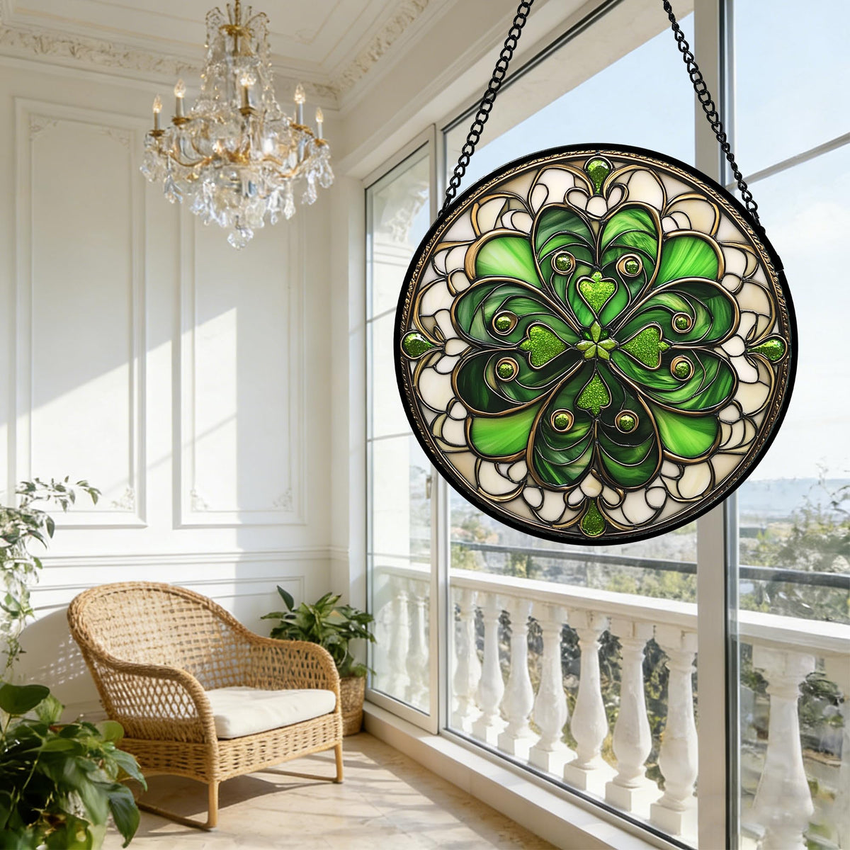 DASTOLL double-sided clover suncatcher reflects light beautifully