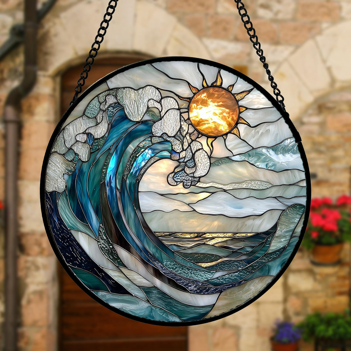 DASTOLL Double-sided stained glass window hanging shines from both sides when light hits