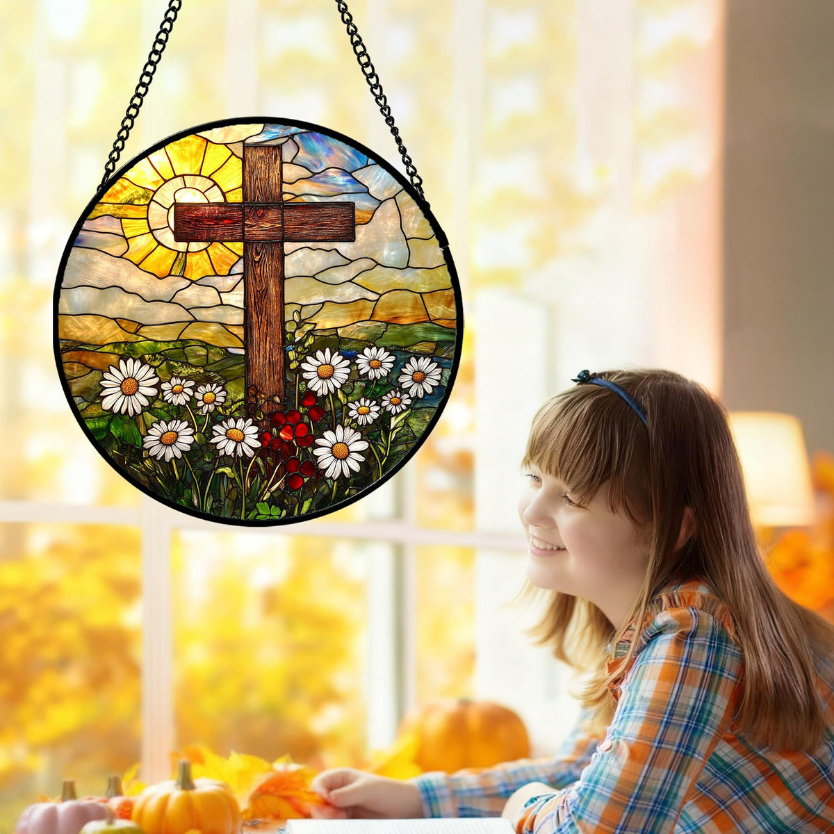 DASTOLL Easter golden sun daisy sun catcher adds warm light to any room