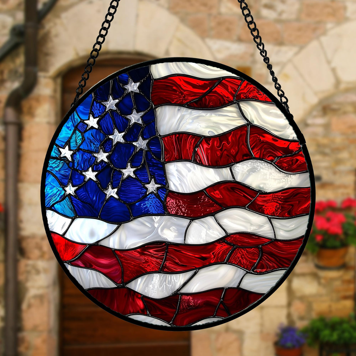 DASTOLL flag pattern sun catcher red blue white hanging on window