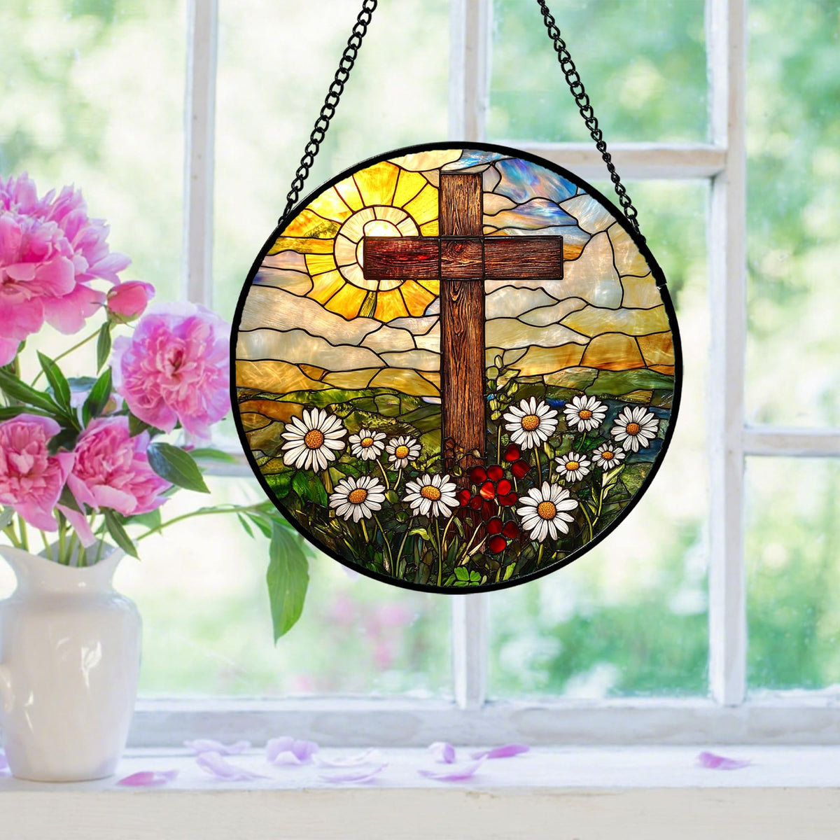 DASTOLL floral stained glass sun catcher creates colorful ambience in living spaces