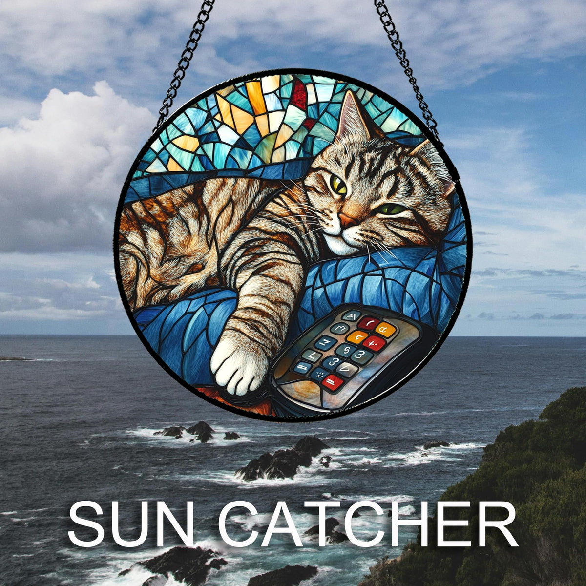 DASTOLL gray cat suncatcher on porch display adding warm daytime glow