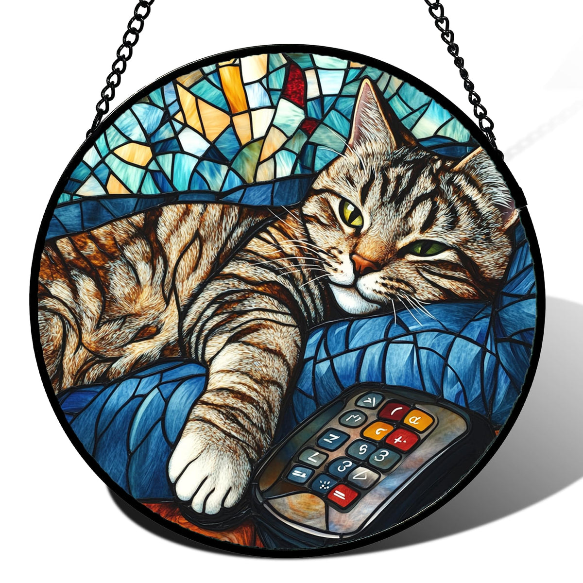 DASTOLL gray cat suncatcher in a window showing vibrant colors.