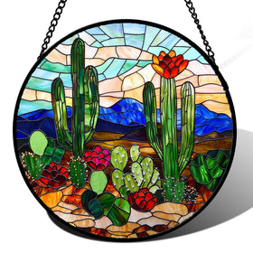 DASTOLL green cactus suncatcher window hanging brightens daylight with vibrant glass tones