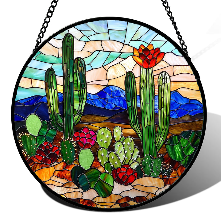 DASTOLL green cactus suncatcher window hanging brightens daylight with vibrant glass tones