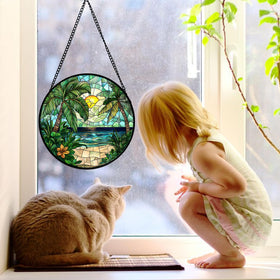 DASTOLL green suncatcher indoors, easy to hang with included chain