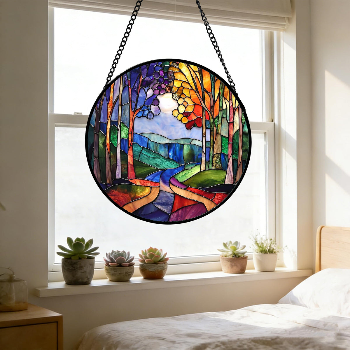 DASTOLL hand-painted forest tree suncatcher for wall art and decor