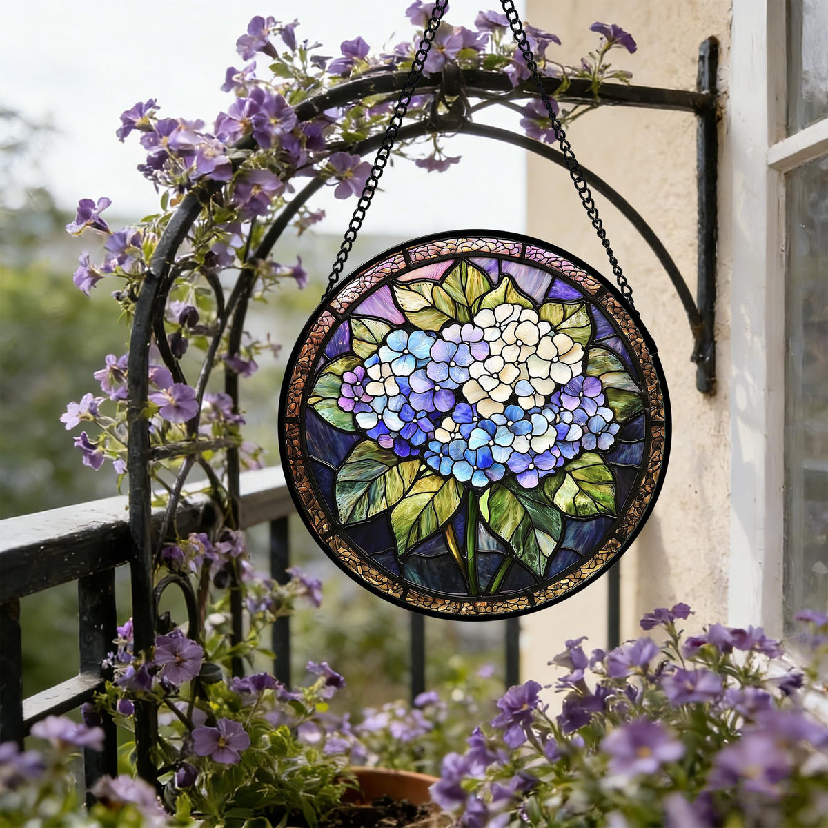 DASTOLL hydrangea stained glass suncatcher 7-8in decorative piece for doors and walls.