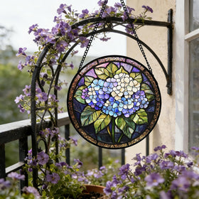 DASTOLL hydrangea stained glass suncatcher 7-8in decorative piece for doors and walls.