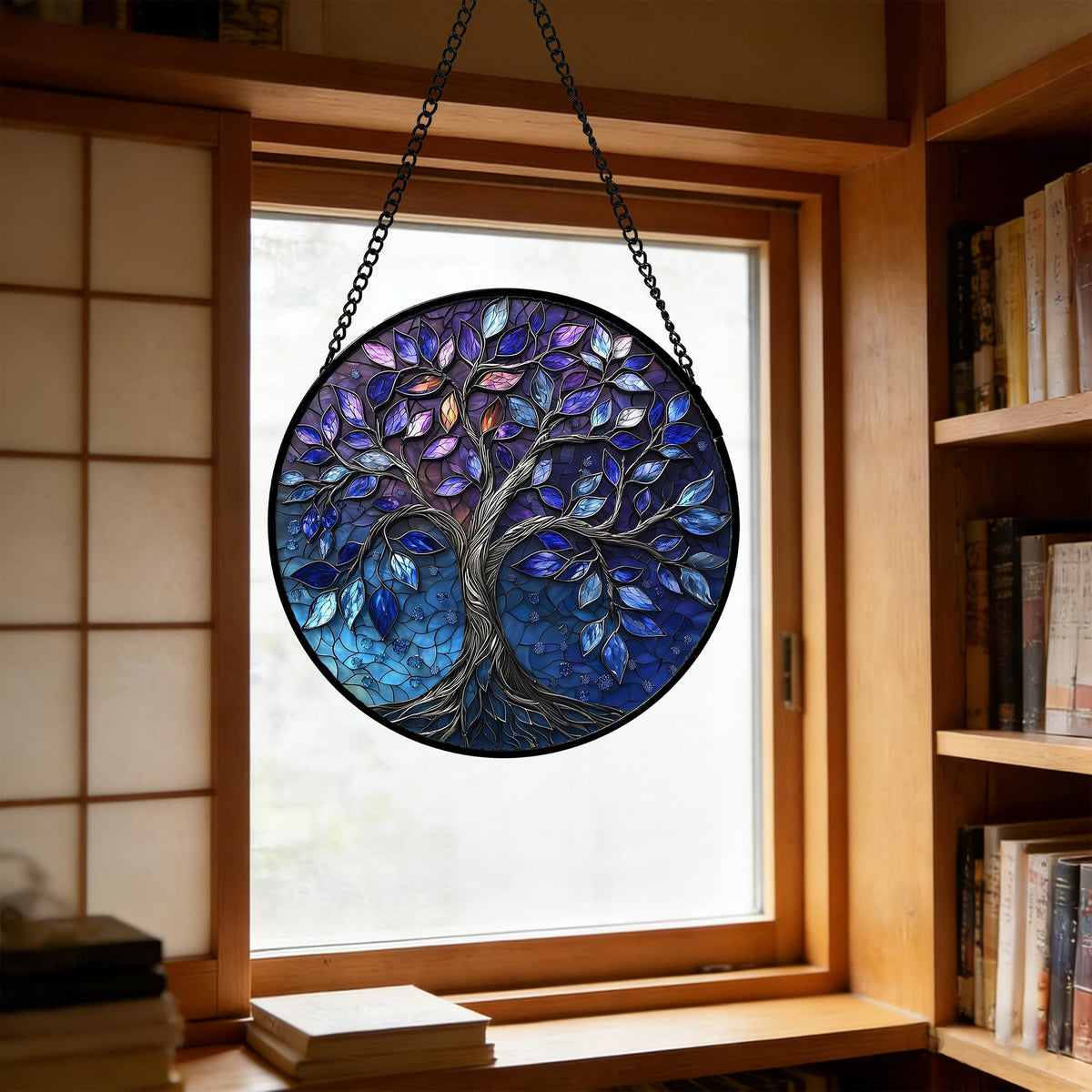 DASTOLL indoor window sun catcher showing double-sided color in daylight