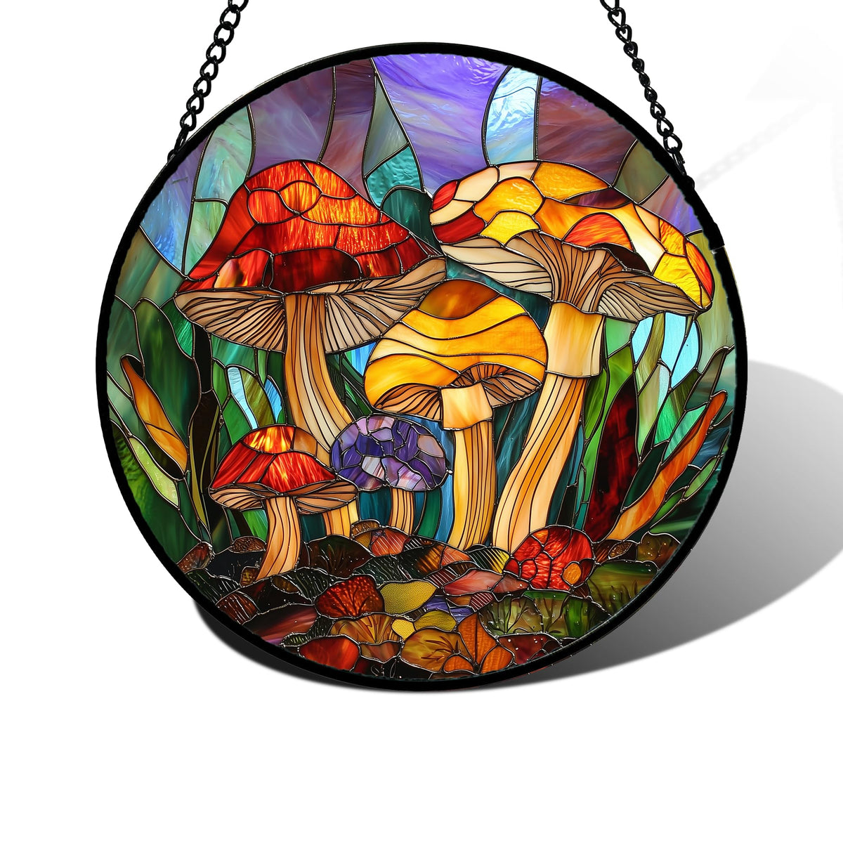 DASTOLL jungle mushrooms stained glass window hanging brightens windows with vivid hues.