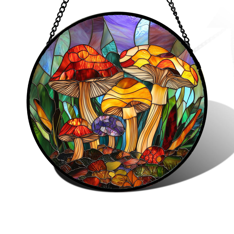 DASTOLL jungle mushrooms stained glass window hanging brightens windows with vivid hues.