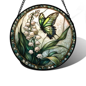 DASTOLL Lily of the Valley suncatcher with butterfly motif adds color to your window