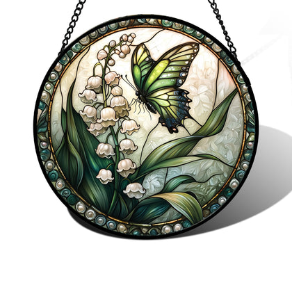 DASTOLL Lily of the Valley suncatcher with butterfly motif adds color to your window