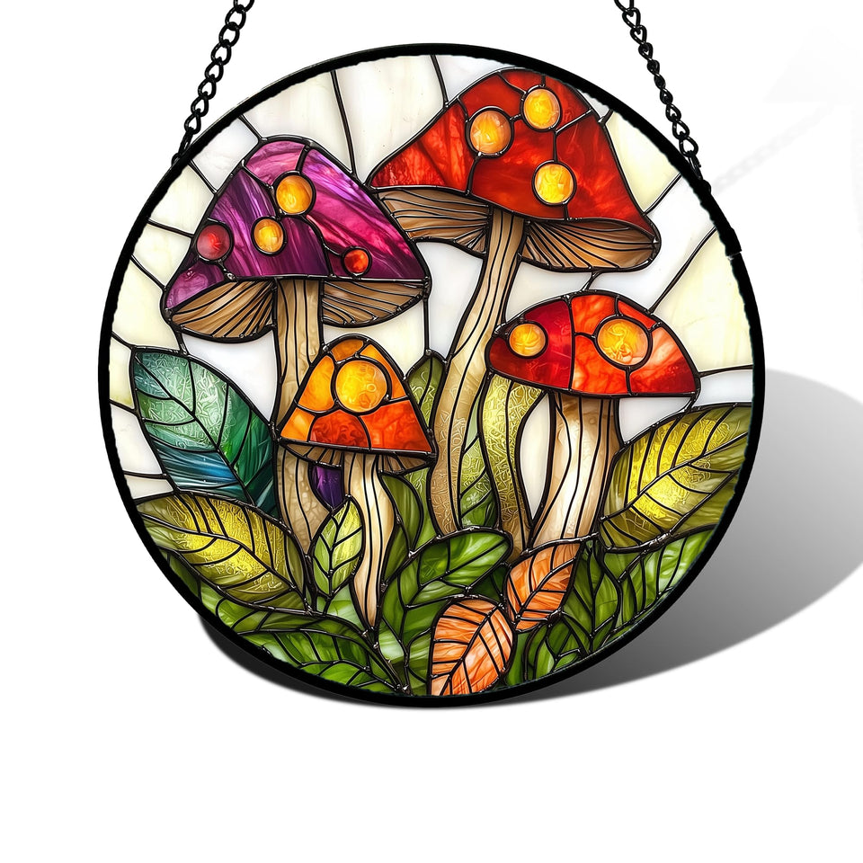 DASTOLL mushroom leaves suncatcher window brightens spaces with vibrant colors.