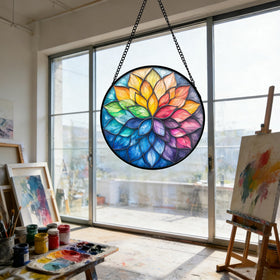 DASTOLL stained glass suncatcher with metal chain for easy hanging