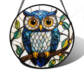 DASTOLL owl stained glass window hanging brightens rooms with natural light