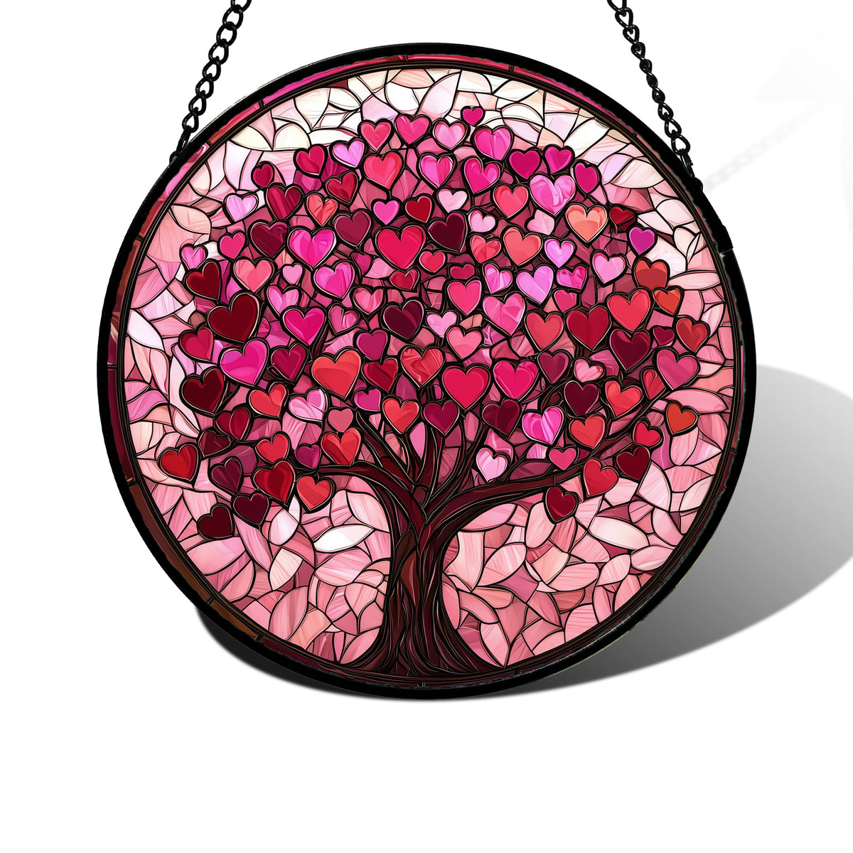 DASTOLL pink love tree suncatcher front view catching sunlight to brighten a room