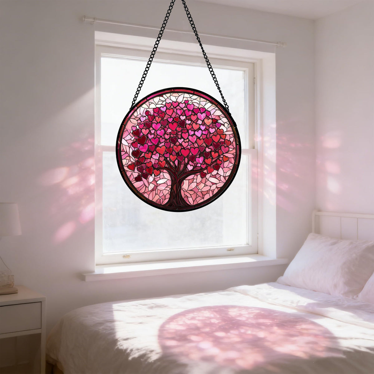DASTOLL pink love tree suncatcher disperses light into subtle rainbow hues
