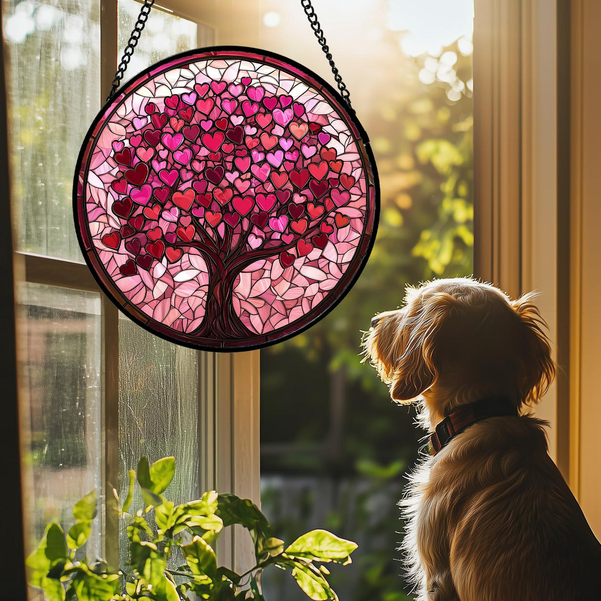 DASTOLL pink love tree suncatcher side view sparkling under natural light
