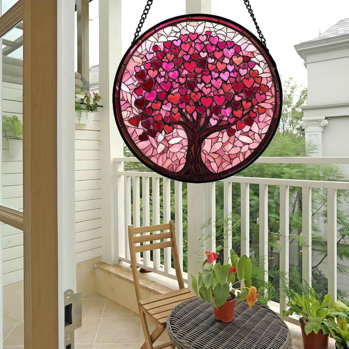 DASTOLL pink love tree suncatcher hanging in a window enhances home decor