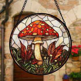 DASTOLL red mushroom suncatcher enhances walls with artistic glass detail