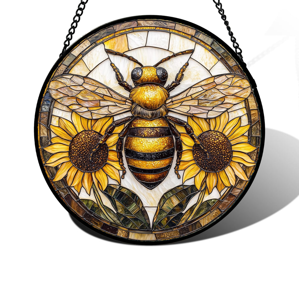 DASTOLL bee sunflowers suncatcher brightens windows with warm, cheerful color.