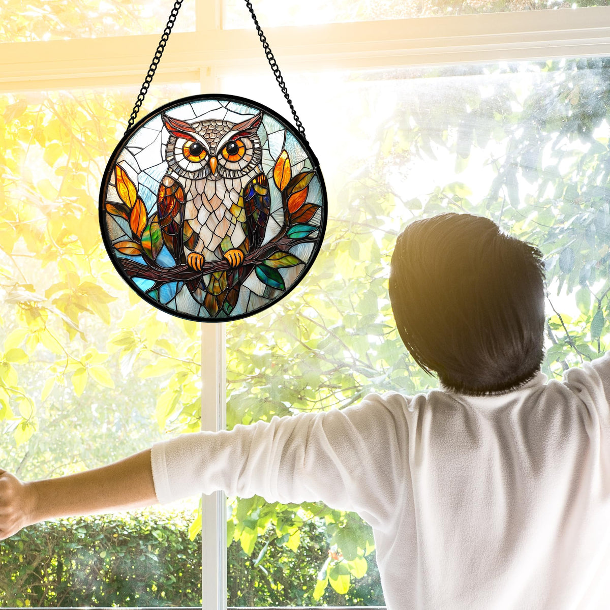 DASTOLL stained-glass birds sun catcher enhances daylight with charm