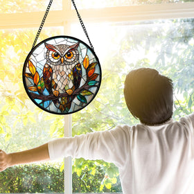 DASTOLL stained glass colorful leaves birds suncatcher on bright window